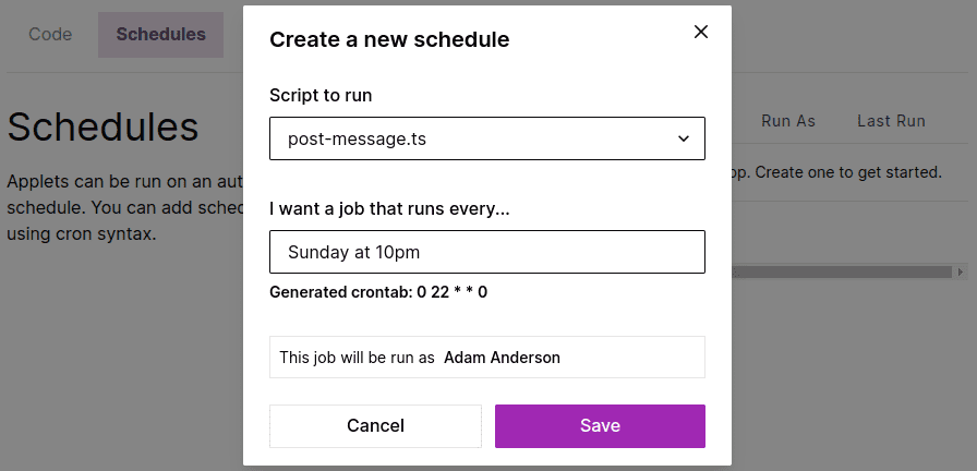 Zipper - Slack App Add Schedule