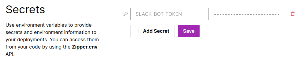 Zipper - Slack App Secret Token